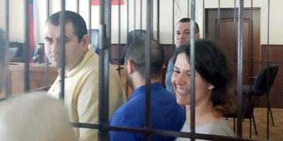 Photo: Marat Abdulgalimov, Arsen Abdullaev, Anton Dergalev, Maria Karpova in the courtroom (July 2019)
