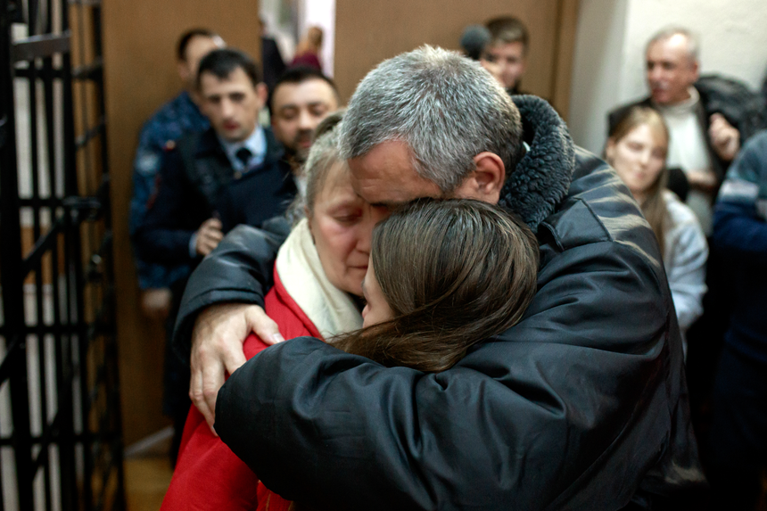 After the verdict was announced, Anatoliy says goodbye to his wife and daughter. December 2025